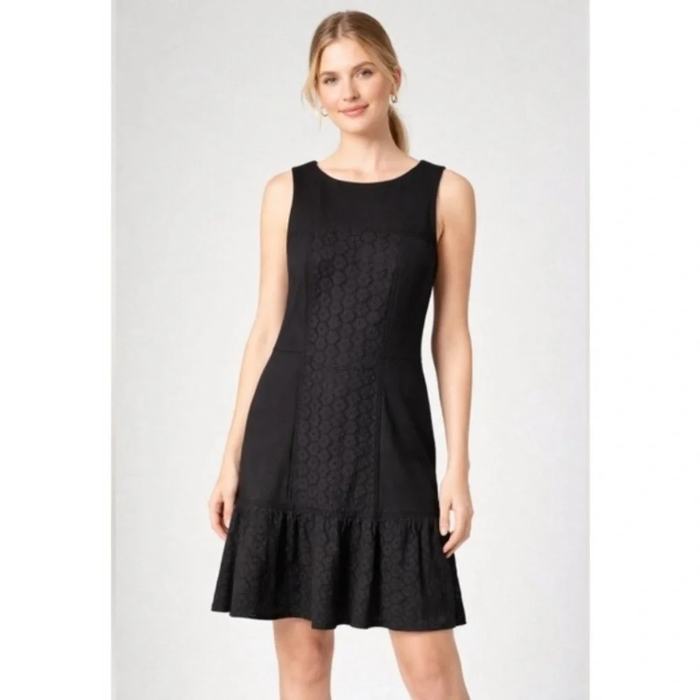 J. Crew Black Eyelet Floral Lace Ponte Knit Dress Sleeveless Stretch Sz 8